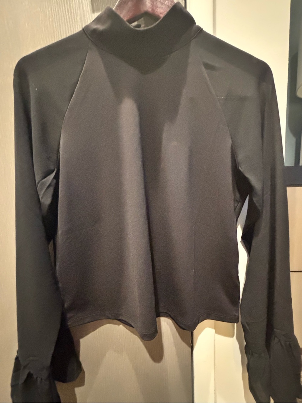 Michael Kors Black Mock Neck Long-Sheer Sleeve Blouse